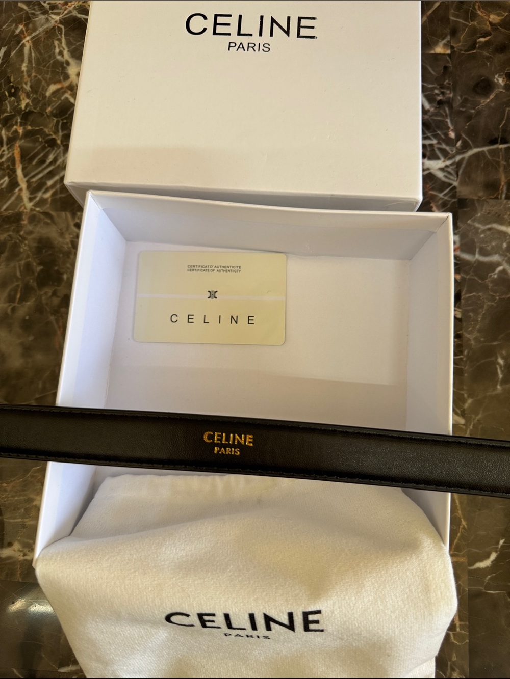 Celine Black Leather Belt with Gold Triomphe Buckle - Picture 3 of 6
